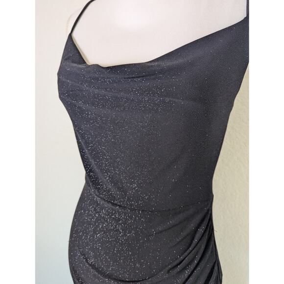 Rudá Sparkly Black Side Slit Stretch Midi Dress Women Size M Dark Fairy Sexy - Picture 6 of 14